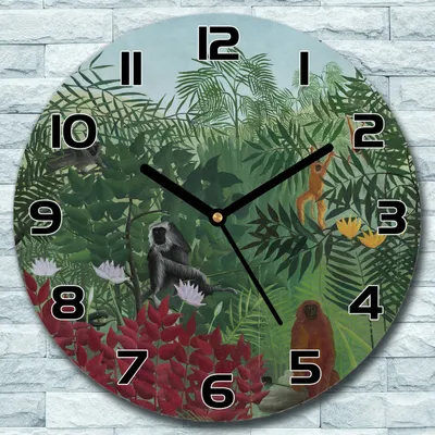 Produktbild von Wanduhr aus Glas Rund fi 30 Wald Tier Affe Natur Quarz Deko Schlafzimmer Büro