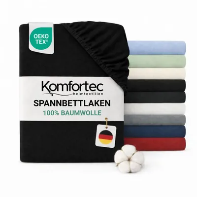 Produktbild von Komfortec Jersey Spannbettlaken 90x200 cm, 100% Baumwolle, Schwarz, KI-generiertes Bild