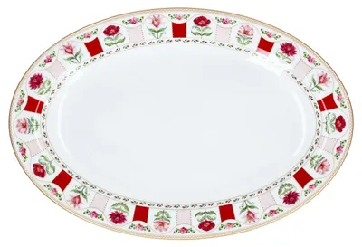 Immagine prodotto di Piatto da portata ovale Flowery 35,5x24 cm con grandi fiori, in porcellana
