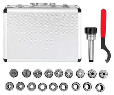 Image de Kit de mandrins à pince - MT3-ER32 - Kit comprenant 18 pinces - Filetage M12 - Trempé 40–50 HRC - Pour le fraisage et le perçage - Argent
