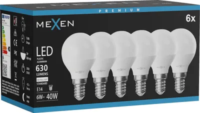 Produktbild von Mexen Nova 6x LED-Glühbirne E14, G45, 6W, Neutral - 4000K, 630 lm - L101-E14-0640-01x06