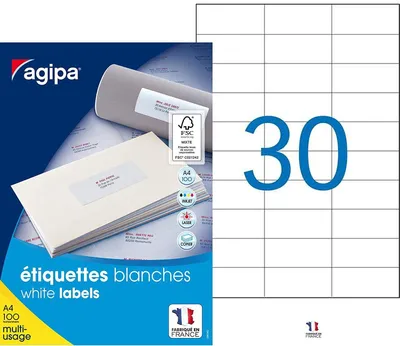 Produktbild von Etikety univerzálne 70x29,7mm Agipa A4 100 hárkov