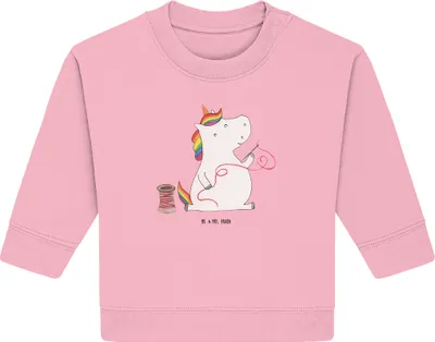 Produktbild von Mr. & Mrs. Panda Organic Baby Pullover Einhorn Näherin 12. - 18. Monat - Baumwolle Pink - Geschenk, Basteln, Stricken, Nähen, Freundin, Unicorn, Bullover, Einhörner