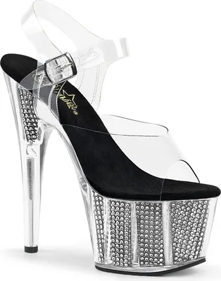 Produktbild von ADORE-708SRS Damen Sandale von Pleaser, Transparent Schwarz , EU 40, US 10
