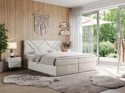 Produktbild von MKS MEBLE Boxspringbett 140x200 mit Matratze H3 und Bettkasten, Doppelbett Bett mit Stauraum und Topper, Polsterbett 140x200 mit Kopfteil - NEOMI - Beige Velvet - H3