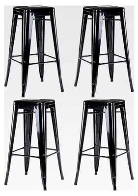 Produktbild von Barhocker Eisen 4er Set, Sitzhöhe 76cm, Stapelbare Metall Bistrohocker mit Fußstütze im Industrie Design, Schwarz