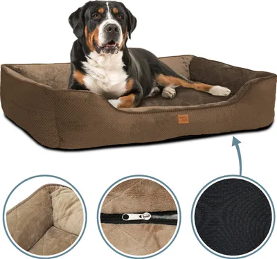 Produktbild von ib style® HAPPY MILO XL Hundebett 115x90 cm Braun Körbchen für Hunde & Katzen Haustierbett mit Reißverschluss Anti-Rutsch Unterseite