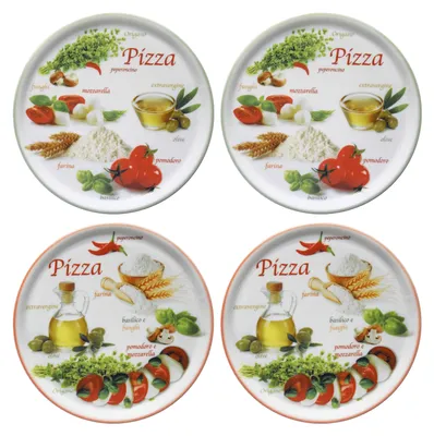 Immagine prodotto di set di 4 piatti pizza Napoli Green & Red Ø 33,8 cm piatto XL in porcellana