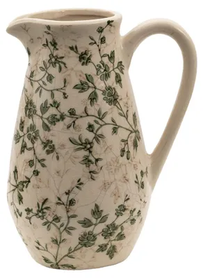 Image de Clayre & Eef Pot décoratif 16x12x22 cm Vert Beige Céramique Fleurs