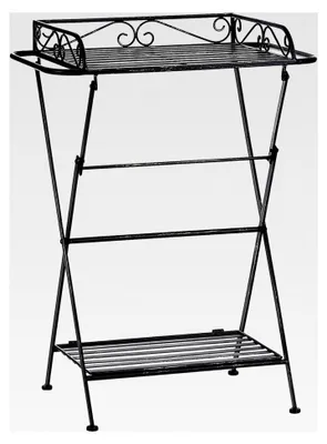 Produktbild von Beistelltisch im Retro-Stil mit 2 Ablagen aus schwarzem Metall