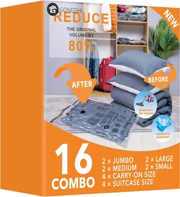 Productafbeelding van Vacuümzakken 16 stuks, voor reizen, waterdicht, transparant, herbruikbaar, kleding