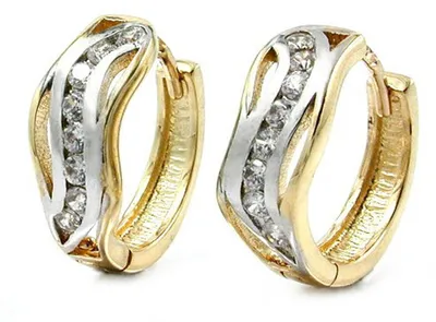 Image de Créoles en or 375 avec zircones, bijoux d'oreille bicolores, neufs, pour femmes. Boucles d'oreilles en or