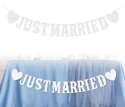 Produktbild von Just Married Girlande, Wei? Hochzeitsgirlande, Frisch Verheiratet Girlande Wimpelkette Hochzeit für Auto， Hochzeitszeremonie， Brautdusche