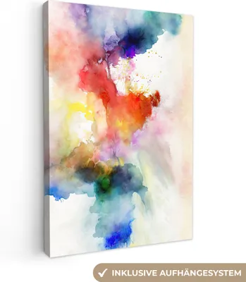 Produktbild von MuchoWow® - Leinwandbilder - Aquarell - Regenbogen - Abstrakt - Kunst - Farben, Wandbild, Wanddeko Bilder Wohnzimmer, 40x60 cm