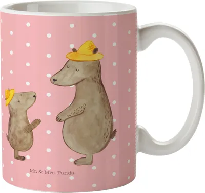 Produktbild von Mr. & Mrs. Panda Trinklernbecher Bären mit Hut - Rot Pastell - Geschenk, Oma, Plastikbecher, Papa, Familie, Mehrwegbecher, Vater, Vatertag, Camping Tasse, Family, Pott