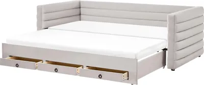 Produktbild von BELIANI Tagesbett Grau Samt Gepolstert Gesteppt mit Lattenrost 90 x 200 cm Stauraum Schubladen Doppelbett Modern Gästezimmer Kinderzmmer Jugendzimmer