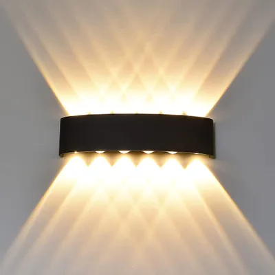 Produktbild von Černá nástěnná svítidla LED vnitřní venkovní nástěnná lampa nástěnné osvětlení pro ložnici obývací pokoj schody, barva světla: teplá bílá, výkon: 12W, 12 světelných paprsků