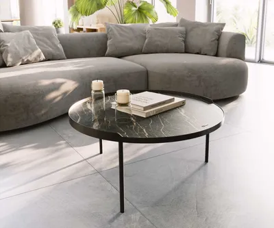 Produktbild von DELIFE Couchtisch Torell 80x80 cm Keramik Laminam®Noir Desir Braun Metallrahmen Effektfinish Titan