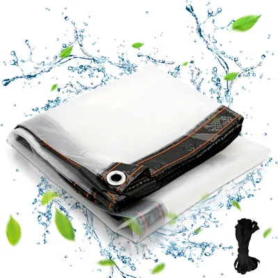 Immagine prodotto di Aopunly Telone trasparente impermeabile in PVC con occhielli, telone resistente alle intemperie tettoie resistenti Pieghevole, 2 × 2M Telone parapioggia per mobili da giardino Piante Serra