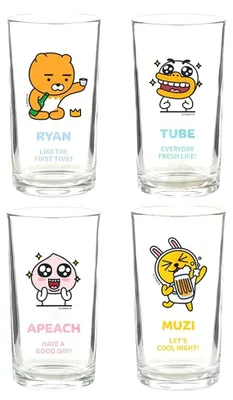 Soju-Bierglas-Set mit 4 Gläsern – Ryan, Apeach, Muzi, 255 ml