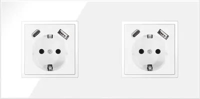 Produktbild von 2-fach Steckdose + USB-A/C Weiß Komplett mit Glasrahmen Schuko 230V QUADRA