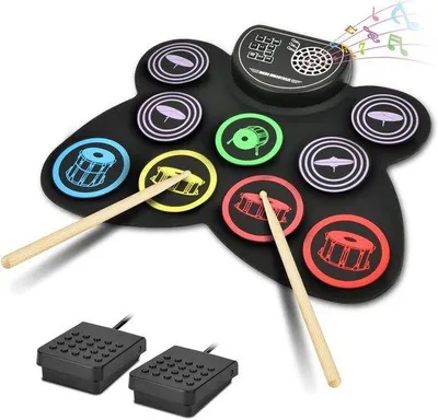 Produktbild von Elektronisches Schlagzeug – Digitale Percussion – Musikproduktion – 9 anschlagempfindliche Pads – Faltbares Design – Schwarz