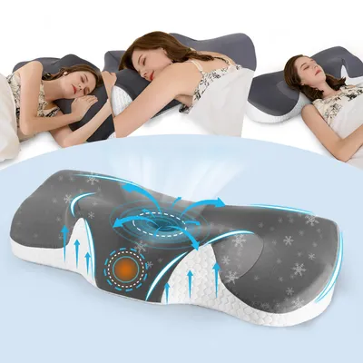 Produktbild von Kopfkissen Orthopädisches Kissen, Kopfkissen Nackenschmerzen aus Memory Foam (65.8 x 35.6 x 10/12 cm) Kissen für Seiten Rücken & Bauchschläfer