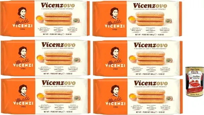 Produktbild von Matilde Vicenzi - Savoiardi Vicenzovo, Traditionelle, einfache und leichte Kekse, hergestellt mit 26% frischen Eiern, Zucker und Mehl, 6x 300 g + Italian Gourmet polpa 400g
