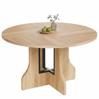 Image de Table ronde "Mondeer" de 120 cm, table de salle à manger ou de cuisine, en chêne, pour 4 à 6 personnes