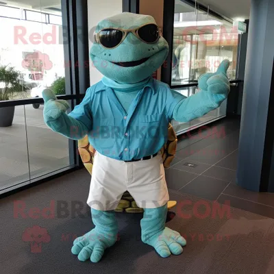 Immagine prodotto di Personaggio del costume della mascotte REDBROKOLY della tartaruga marina verde acqua vestito con una copertura e gemelli