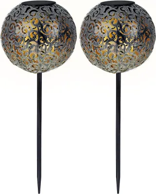 Produktbild von 2x LED Solarleuchte, Kugel silber, orientalisch, D 18,5 cm
