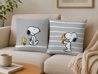 Produktbild von Peanuts Kissen Kuschelkissen Dekokissen mit Snoopy und Woodstock, gefüllt
