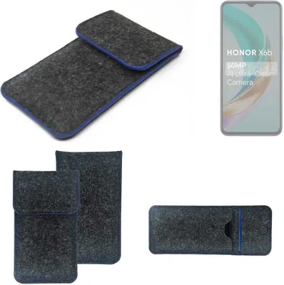 Produktbild von K-S-Trade Handy-Hülle Schutz-Hülle kompatibel mit Honor X6b Filztasche Pouch Tasche Case Sleeve Filzhülle dunkelgrau, blauer Rand