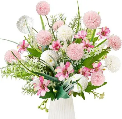 Image de Bouquet de fleurs artificielles réalistes blanc et rose – Plantes décoratives avec hortensias pour le salon, la table et l'extérieur