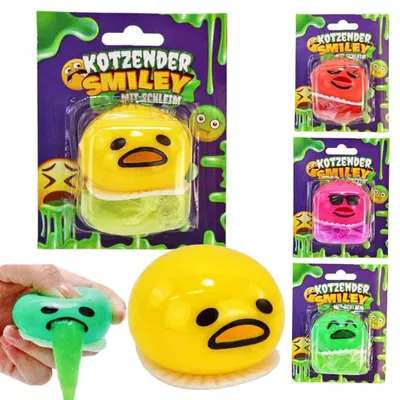 Produktbild von 4 Stück Kotzender Smiley mit Squeeze Schleim - ca. 4,5 cm