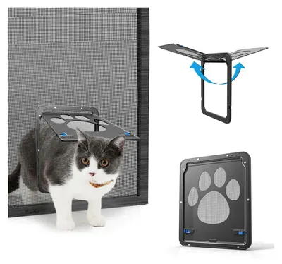 Produktbild von Haustierklappe mit Fliegengitter und Magnet für Katzen und Hunde, abschließbar