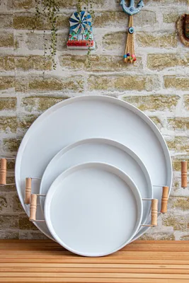 Immagine prodotto di Hermia Concept, M0198, Set di vassoi (3 pezzi), Bianco, 100% METALLO, 30 x 30 x 2 cm