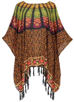 Produktbild von Kaftan, Ibiza-Style Tunika, Boho Bluse, Damen Maxibluse, Strandtunika - Schwarz/orange, Mehrfarbig, Viskose, Blusen & Tunikas