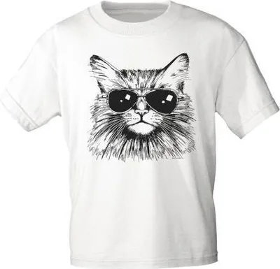 Produktbild von T-Shirt Print - Katze Cat mit Brille (keep cool) - 12847 weiß Gr. S-3XL Größe - XXL