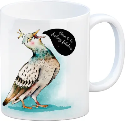Produktbild von Kaffeebecher mit Tauben Motiv und witzigem Spruch für eine Diva