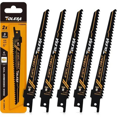 Obrázek produktu pro Přířezy do přímočaré pily, bi-metalové, M42, 150 mm, 6TPI, určené pro řezání dřeva s hřebíky, překližky a plastů