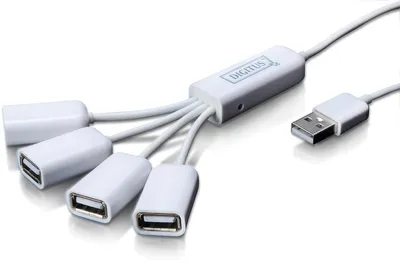 Produktbild von Digitus Slim Spider USB-Hub, 480 Mbit/s, Weiß, 1,00 m, China, Microsoft Windows 7/Vista/XP, Mac OS 10.x, 170 mm