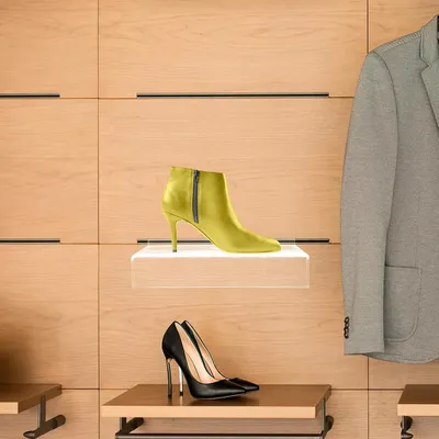 Produktbild von 5 Schuhaufsteller aus Kunststoff zur einfachen Montage für Schuhwanddisplays im Einkaufszentrum oder zu Hause