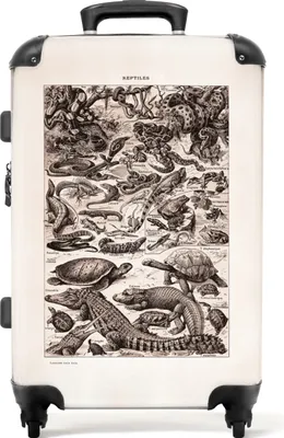 Produktbild von NoBoringSuitcases.com® Großer Koffer - Vintage - Retro - Tiere - Reptilien - Illustration - Kombinationsschloss TSA - Hartschalen Trolley 4 Rollen - 72 liter - Reisekoffer - 66 cmKoffer Mittelgroß 67x43x25 cm, 72L,