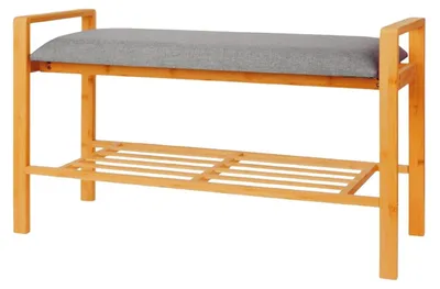 Sitzbank aus Bambus mit Kissen und Schuhregal, 49,5x87,5x30 cm