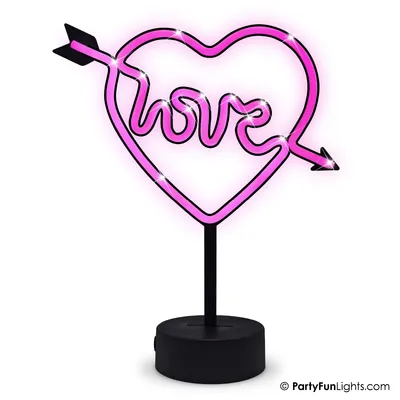 Image de PartyFunLights - Lampe LED néon « Love » - en forme de cœur - rose - alimentée par USB et piles
