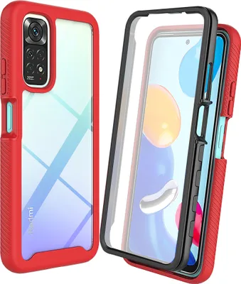 Produktbild von Redmi Note 11S Hülle, TPU Bumper mit Eingebautem Displayschutz 360 Grad Komplettschutz Schutzhülle für Xiaomi Redmi Note 11 / Note 11S Rot
