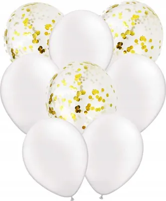 Produktbild von 8-teiliges Luftballon-Set Weiß und Gold Konfetti