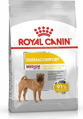 Imagen del producto de ROYAL CANINE, alimento para perros adultos, línea DERMACOMFORT, tamaño MEDIANO, 12 kg