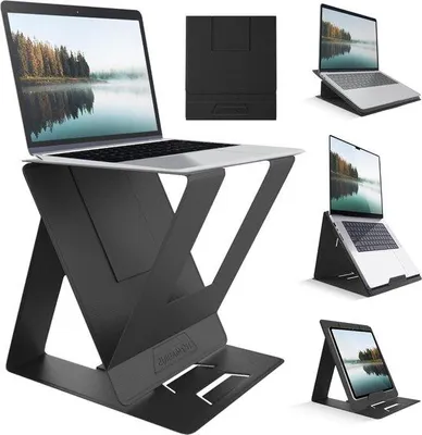 Immagine prodotto di Supporto regolabile per laptop in posizione seduta-in piedi - 5 posizioni - Supporto portatile per laptop e tablet